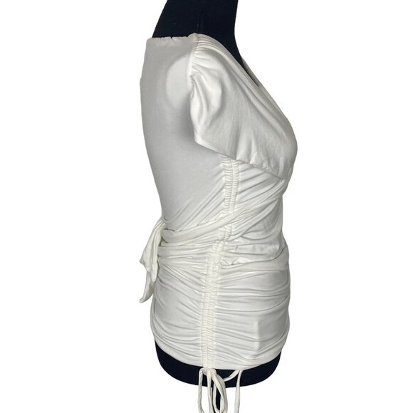 HOT MIAMI STYLES Women Wrap Top Size S White Sleeveless Feminine Classy 40-12 - Picture 3 of 10